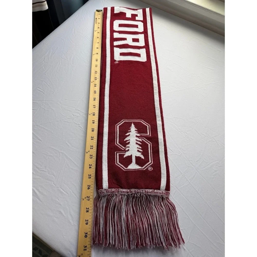 Stanford University Cardinal Scarf Burgundy White Knit Block S Tree Logo Fringe